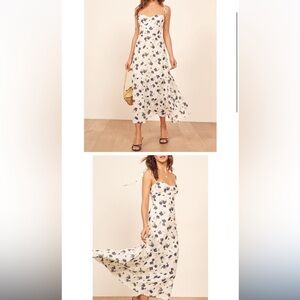 Reformation Ivory and Navy Floral Dress emmie